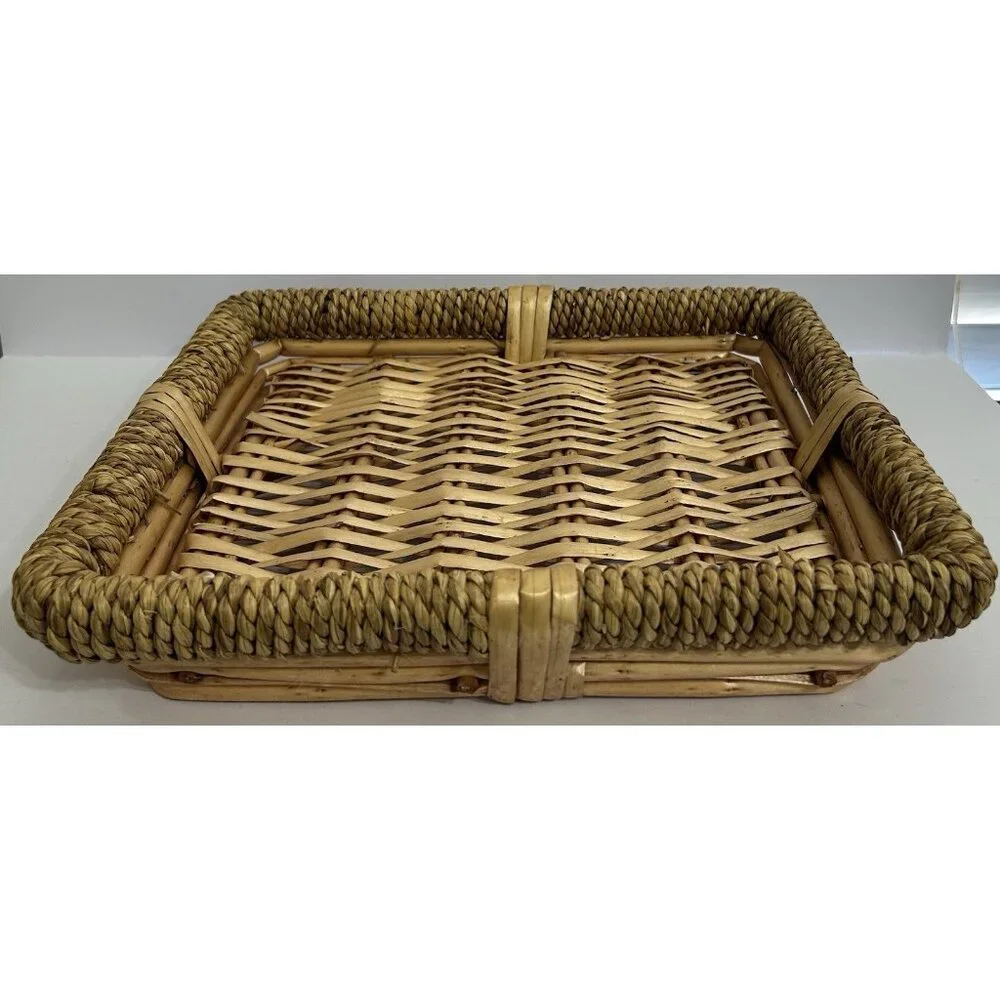 Woven Wicker Rattan Braided Square Bohemian Rustic Serving Basket Wall Decor